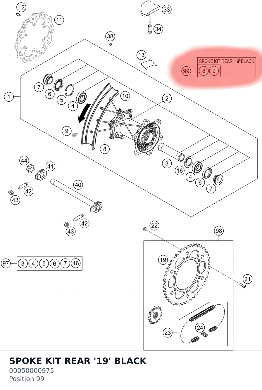 Diagram preview: SPOKE KIT REAR '19' BLACK (00050000975)