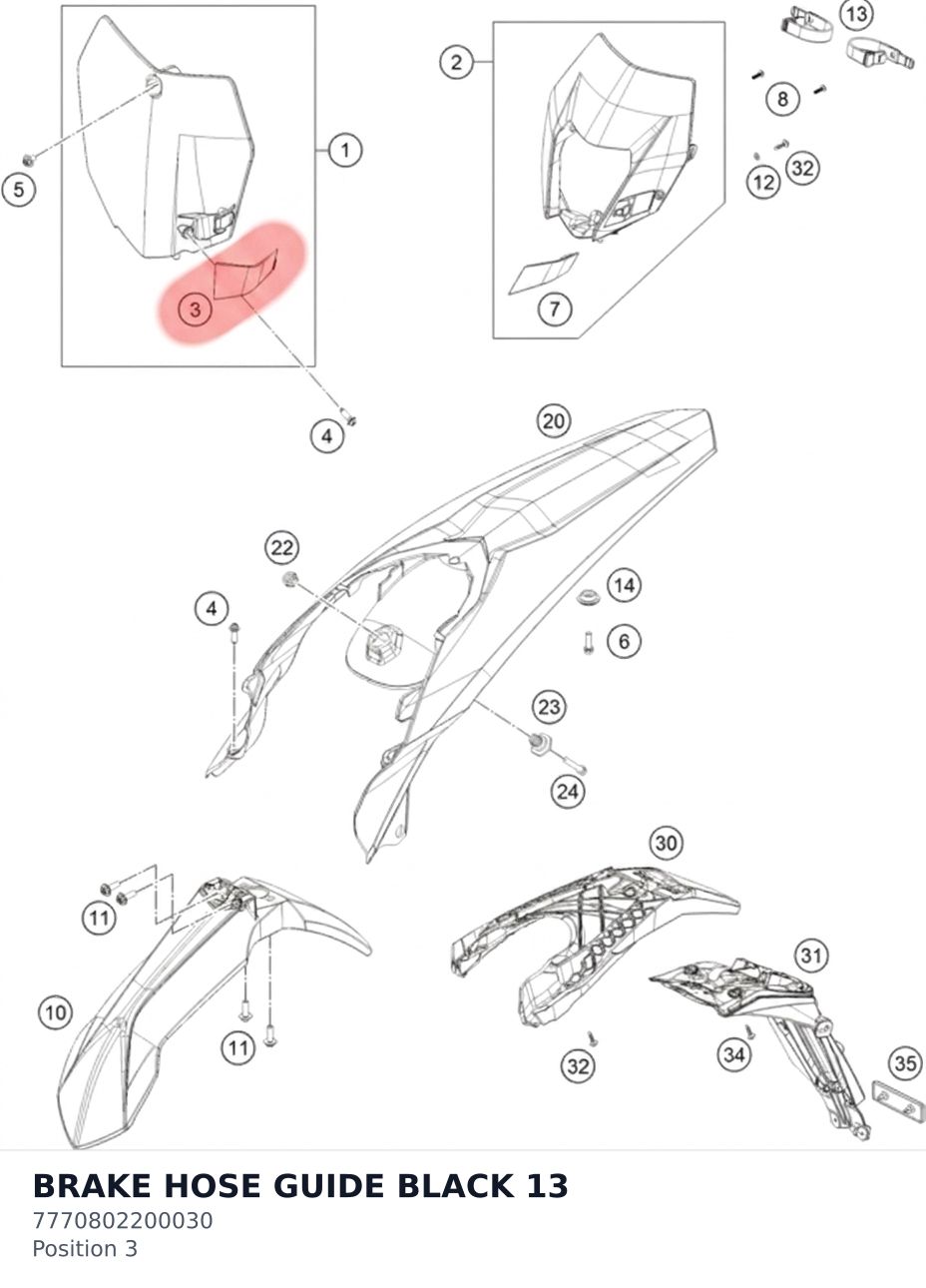 Diagram preview: BRAKE HOSE GUIDE BLACK 13 (7770802200030)