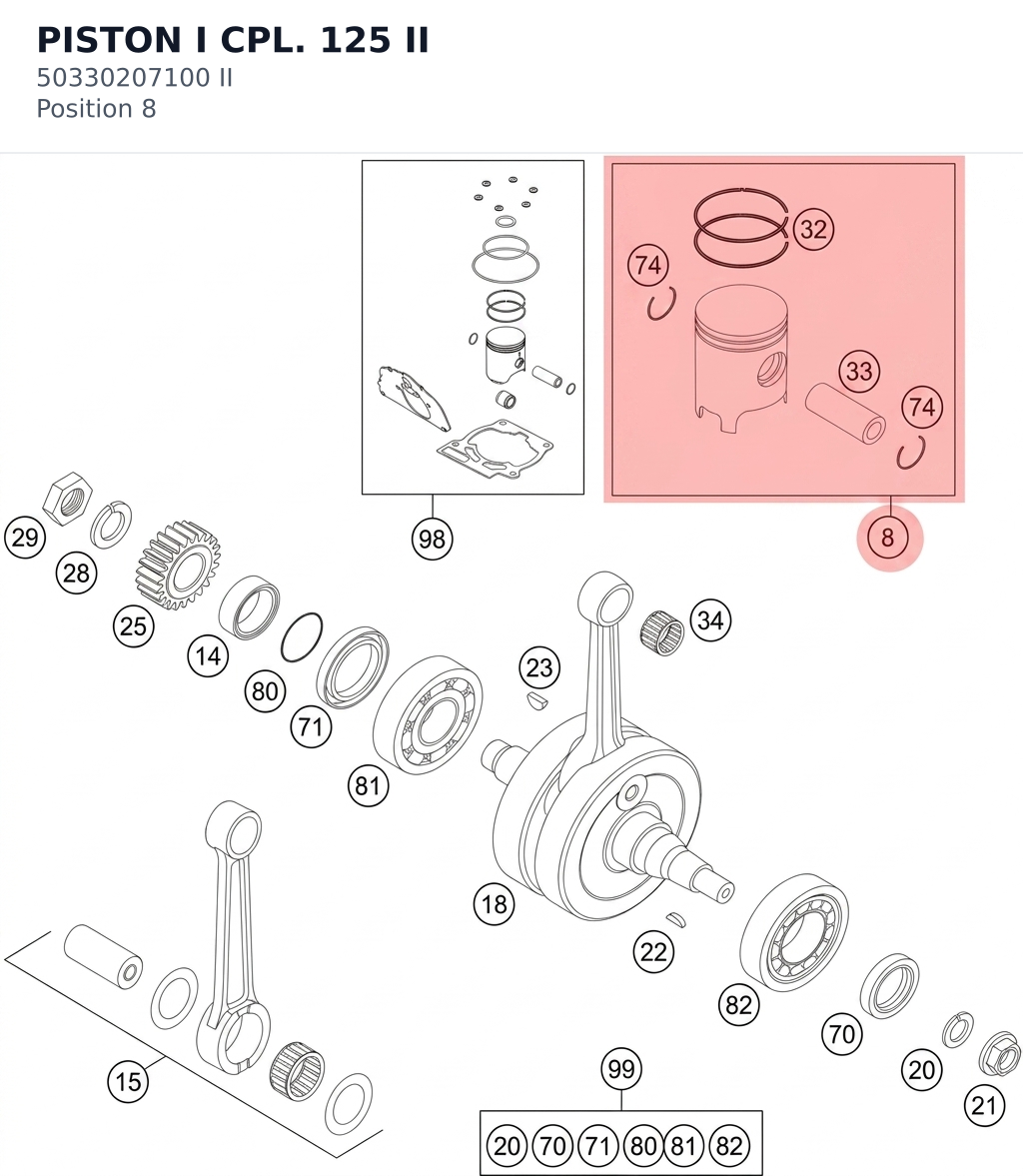 Diagram preview: PISTON I CPL. 125 II (50330207100 II)