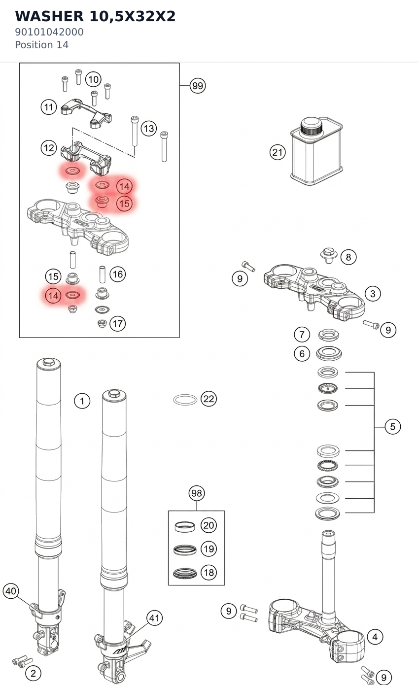 Diagram preview: WASHER 10,5X32X2 (90101042000)