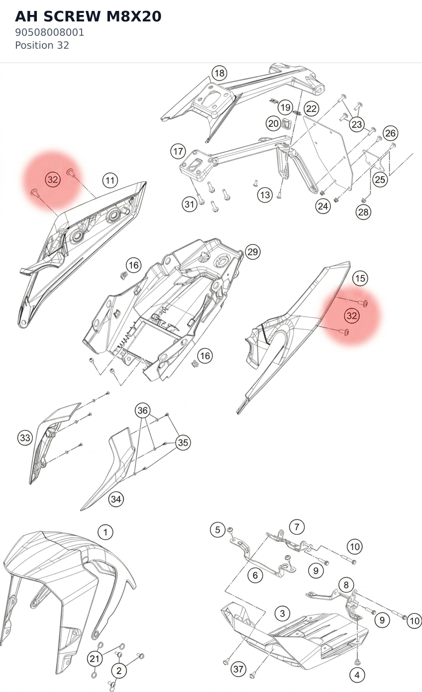 Diagram preview: AH SCREW M8X20 (90508008001)