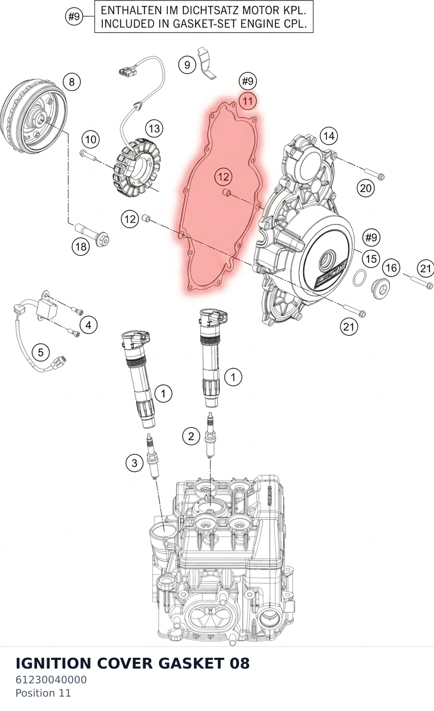 Diagram preview: IGNITION COVER GASKET 08 (61230040000)