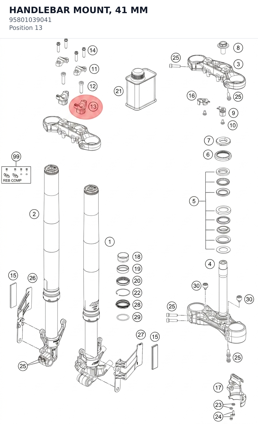 Diagram preview: HANDLEBAR MOUNT, 41 MM (95801039041)