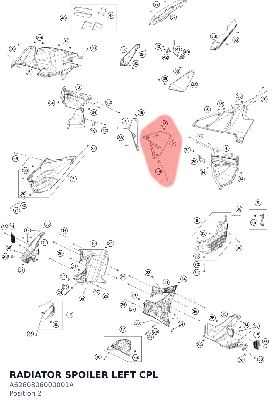 Diagram preview: RADIATOR SPOILER LEFT CPL (A6260806000001A)