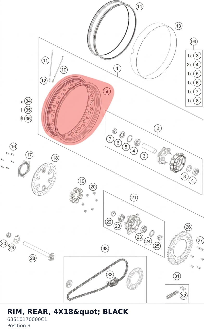 Diagram preview: RIM, REAR, 4X18" BLACK (63510170000C1)