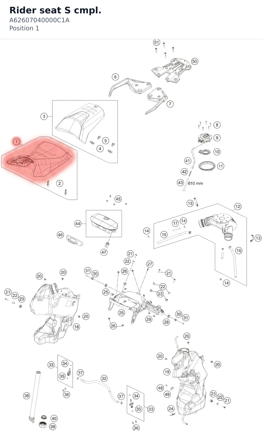 Diagram preview: Rider seat S cmpl. (A62607040000C1A)