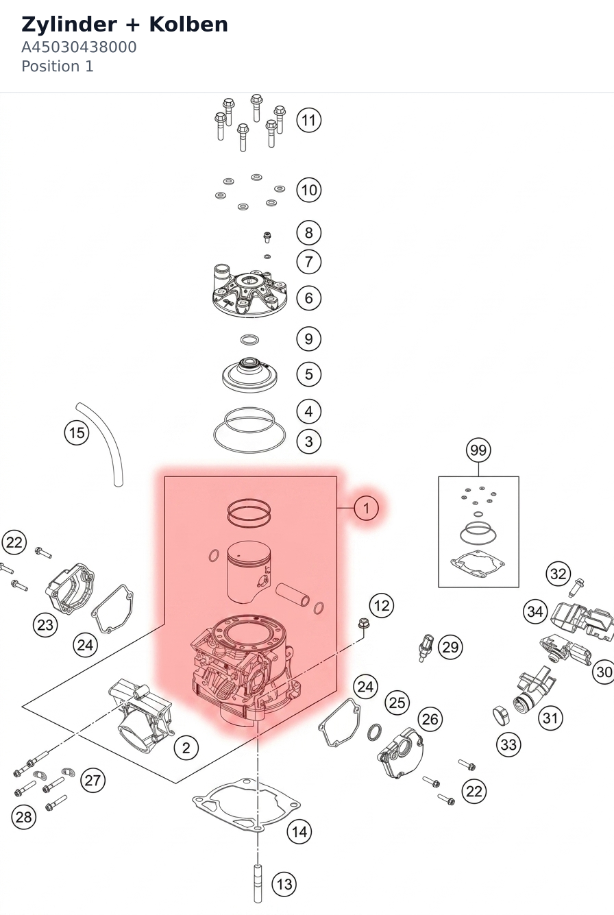 Diagram preview: Zylinder + Kolben (A45030438000)