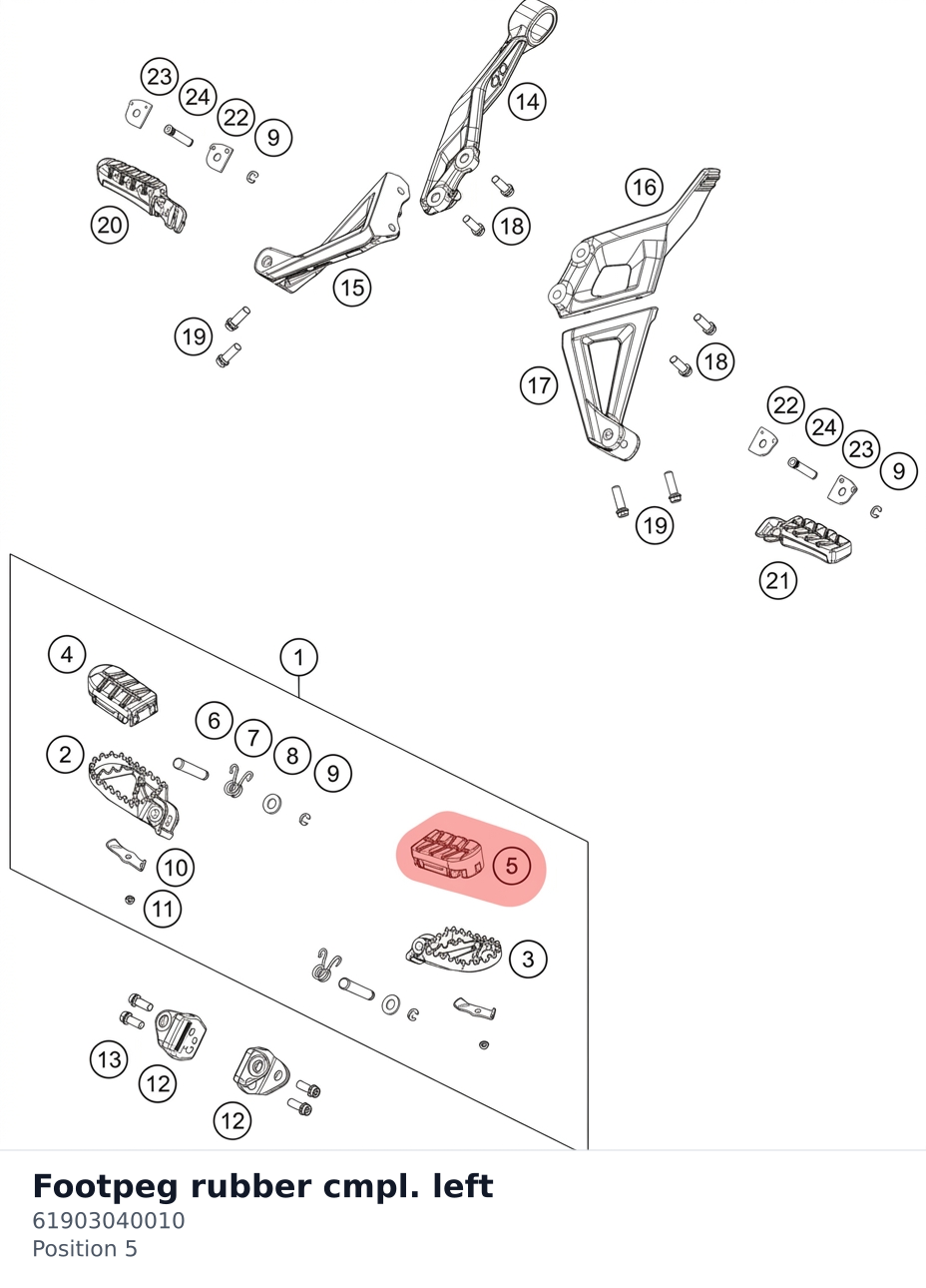 Diagram preview: Footpeg rubber cmpl. left (61903040010)