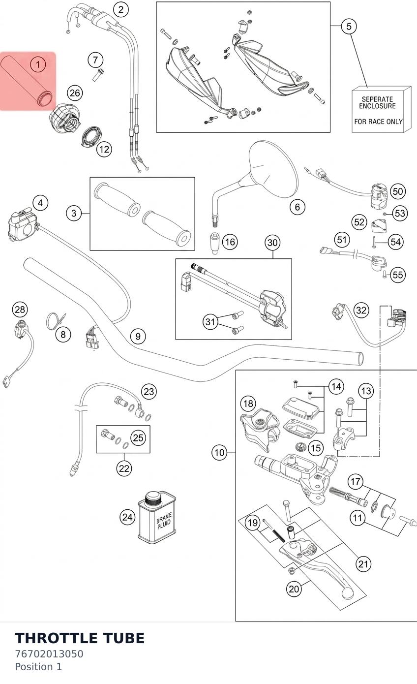 Diagram preview: THROTTLE TUBE (76702013050)