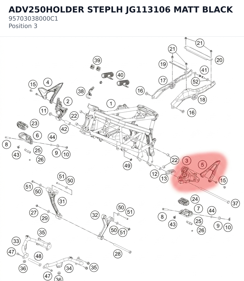 Diagram preview: ADV250HOLDER STEPLH JG113106 MATT BLACK (95703038000C1)