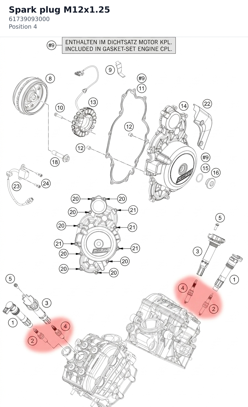 Diagram preview: Spark plug M12x1.25 (61739093000)