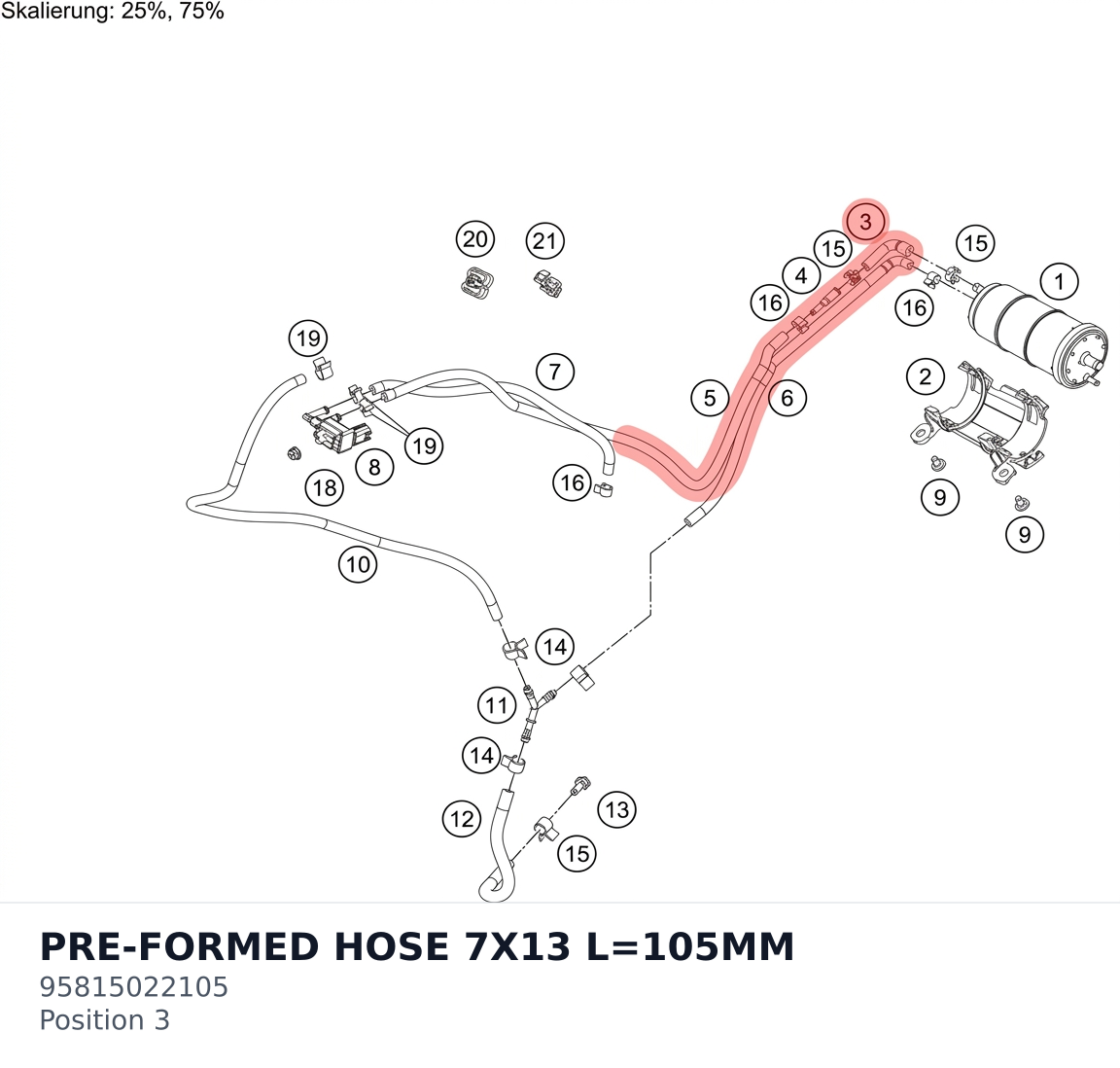 Diagram preview: PRE-FORMED HOSE 7X13 L=105MM (95815022105)