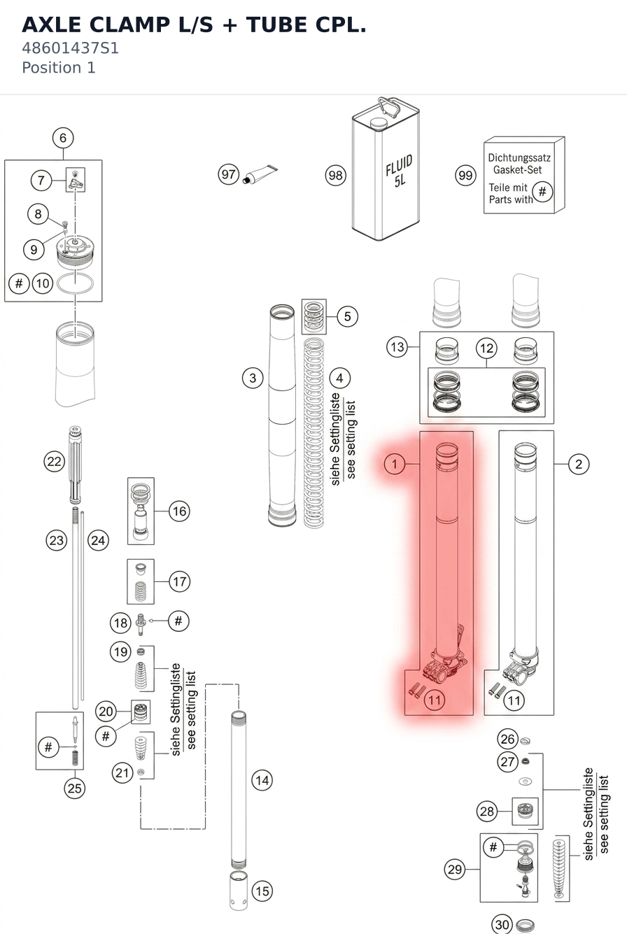 Diagram preview: AXLE CLAMP L/S + TUBE CPL. (48601437S1)