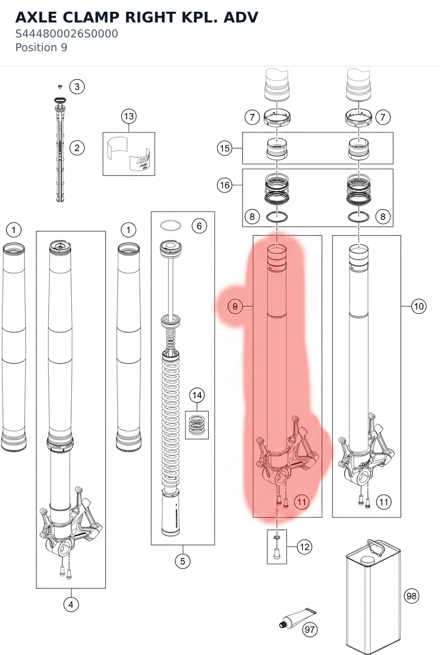 Diagram preview: AXLE CLAMP RIGHT KPL. ADV (S444800026S0000)