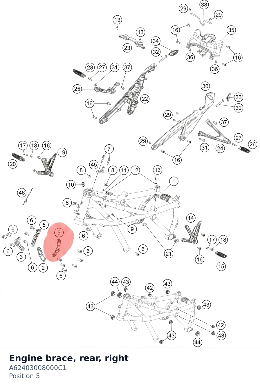 Diagram preview: Engine brace, rear, right (A62403008000C1)