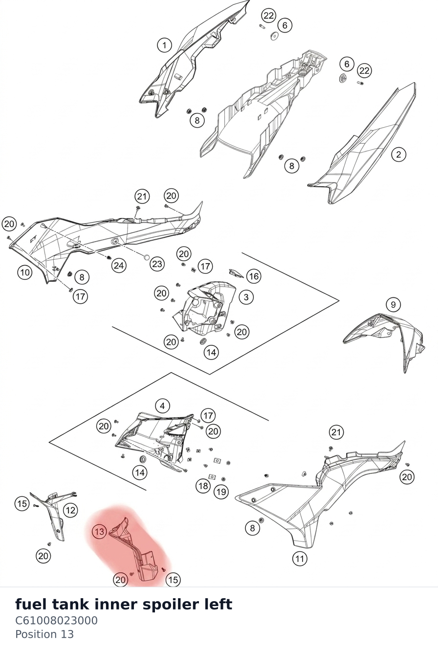 Diagram preview: fuel tank inner spoiler left (C61008023000)