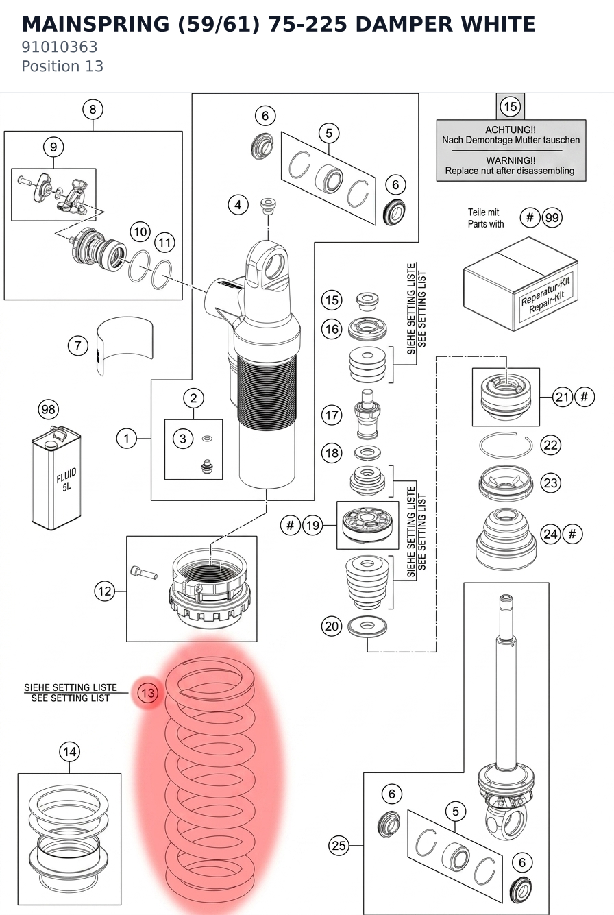 Diagram preview: MAINSPRING (59/61) 75-225 DAMPER WHITE (91010363)