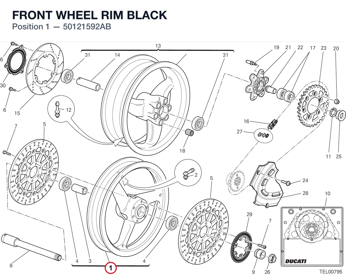 FRONT WHEEL RIM BLACK 50121592AB diagram position