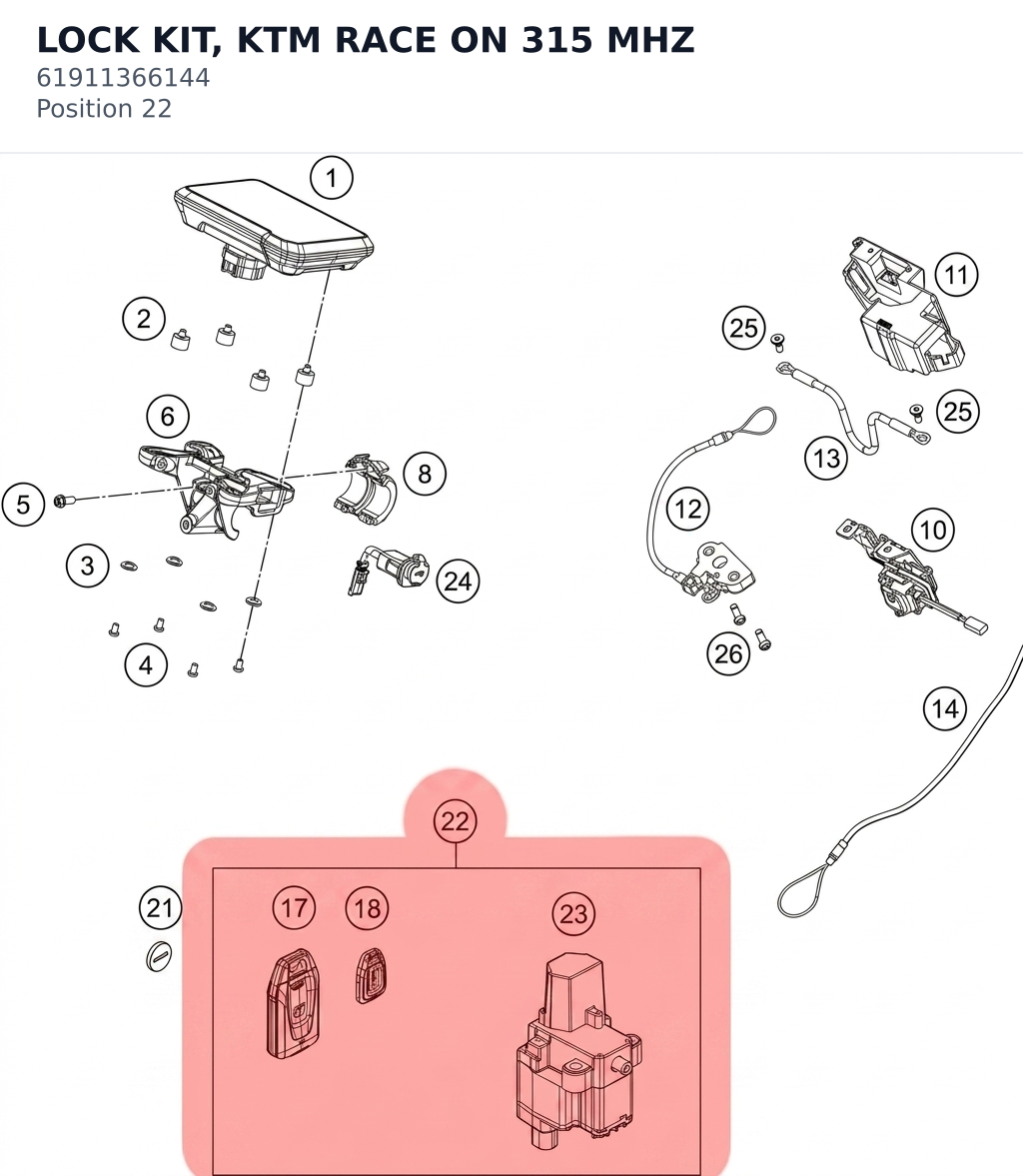Diagram preview: LOCK KIT, KTM RACE ON 315 MHZ (61911366144)