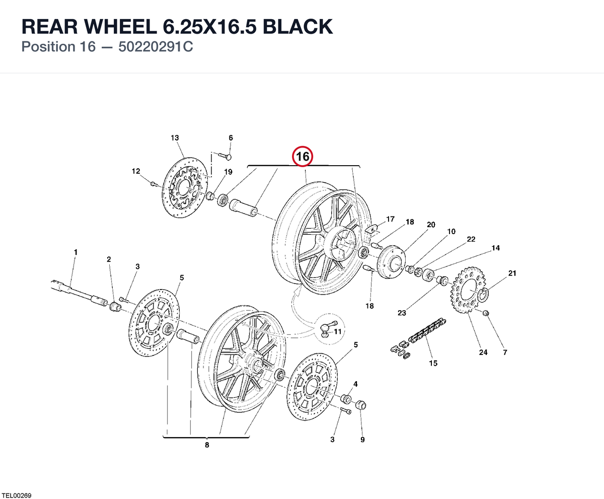 REAR WHEEL 6.25X16.5 BLACK