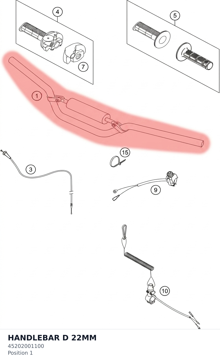 Diagram preview: HANDLEBAR D 22MM (45202001100)
