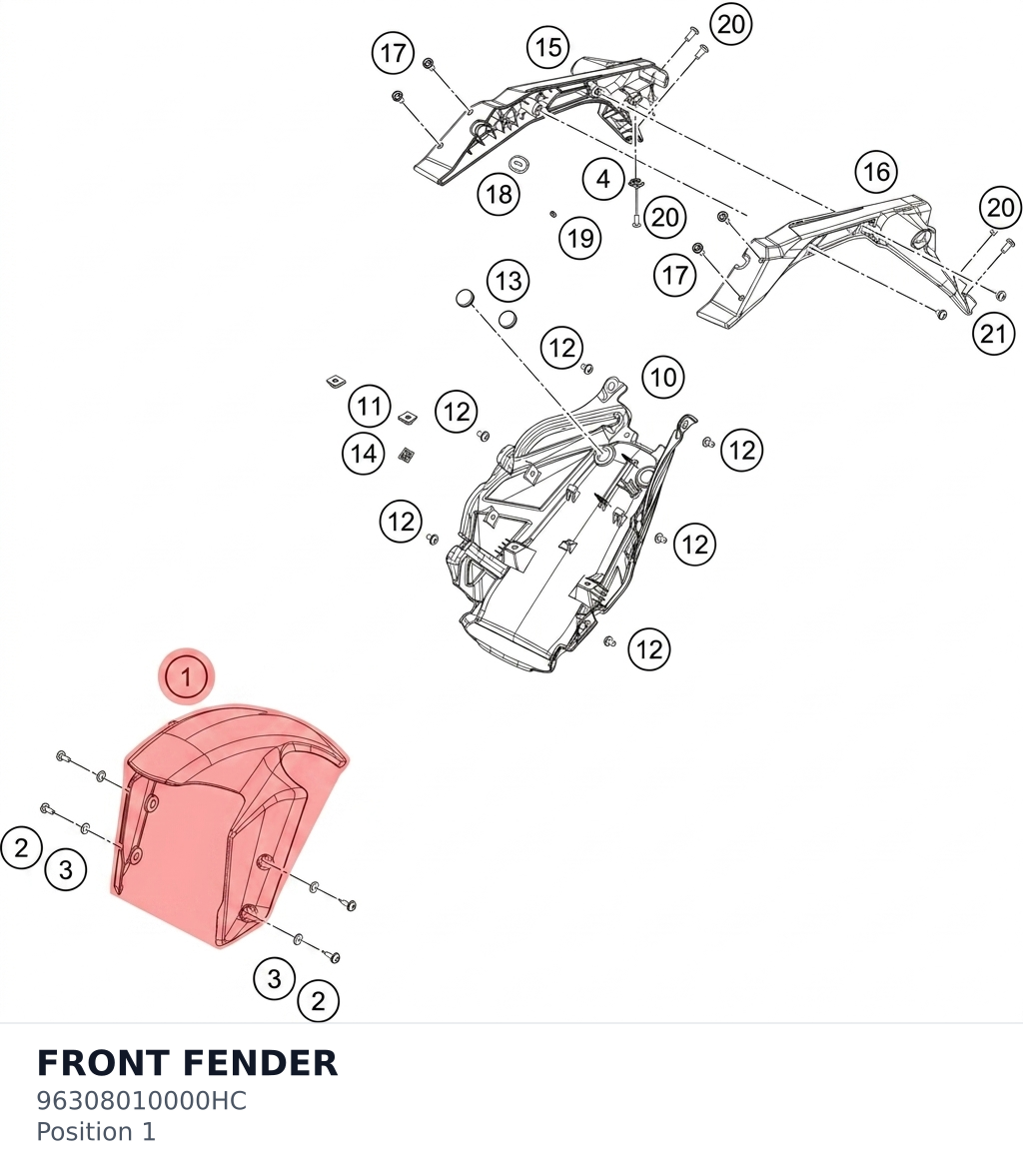 Diagram preview: FRONT FENDER (96308010000HC)