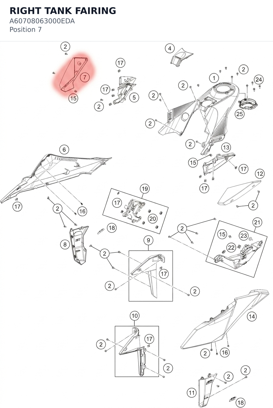 Diagram preview: RIGHT TANK FAIRING (A60708063000EDA)