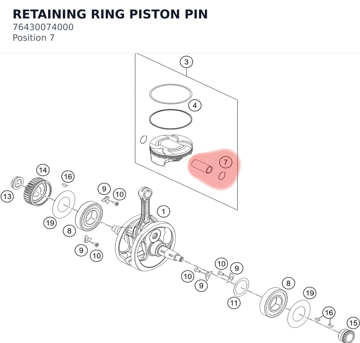 Diagram preview: RETAINING RING PISTON PIN (76430074000)
