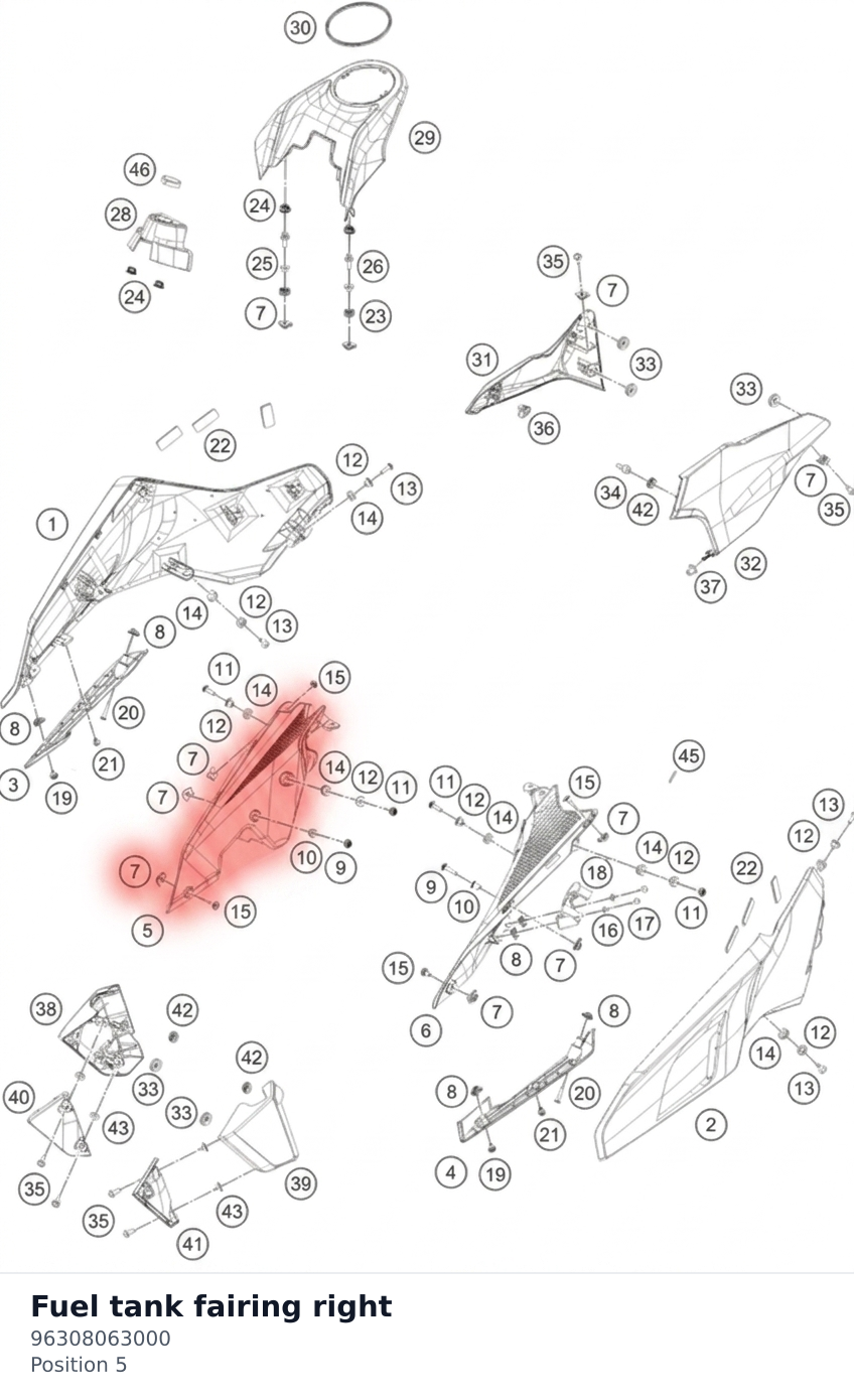 Diagram preview: Fuel tank fairing right (96308063000)