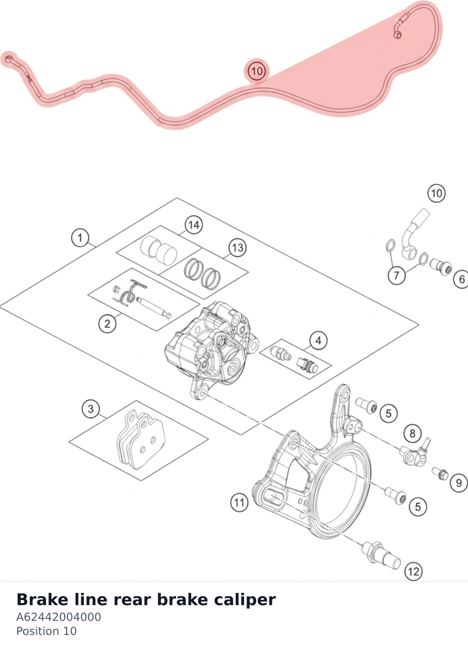 Diagram preview: Brake line rear brake caliper (A62442004000)