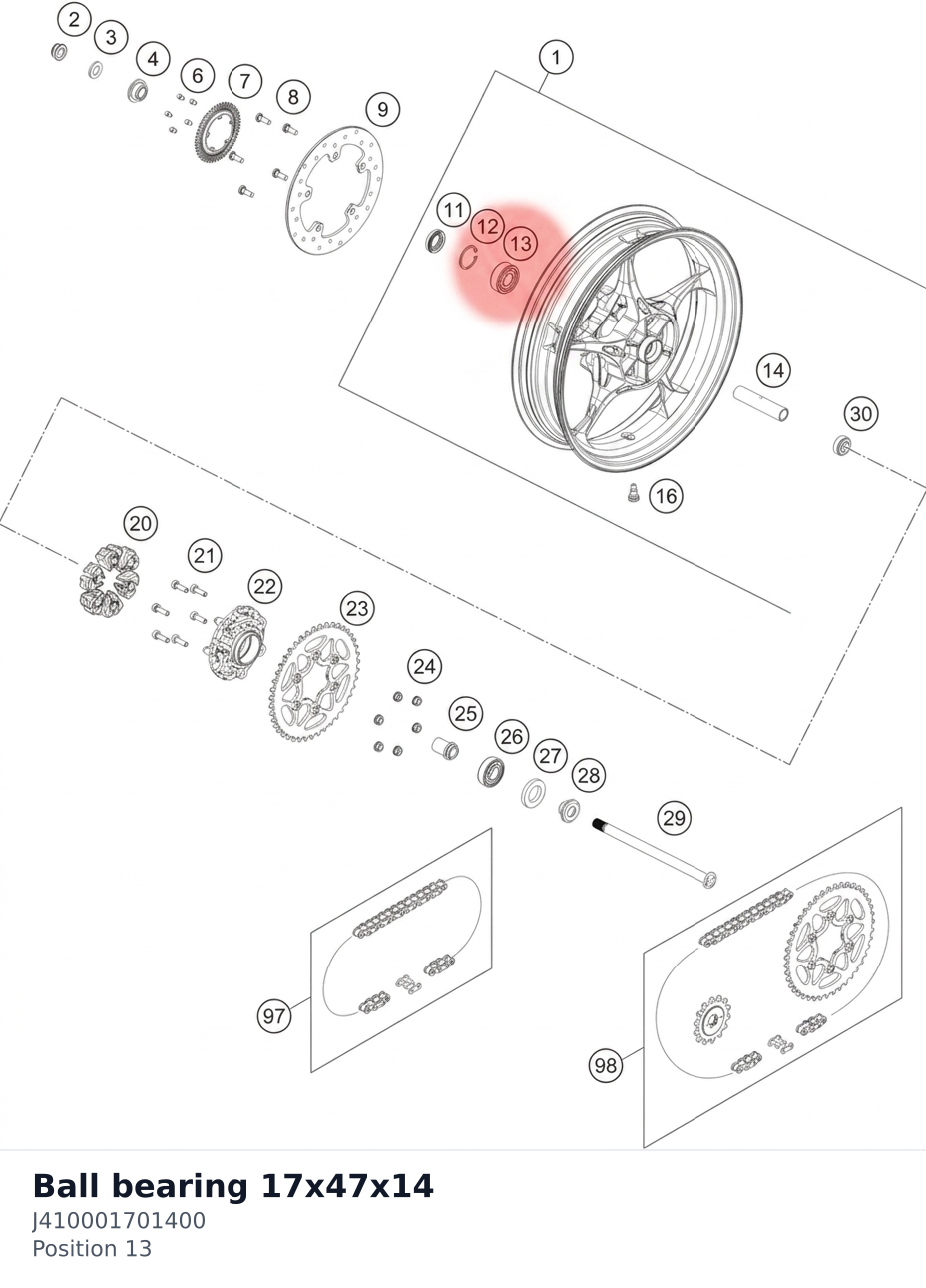 Diagram preview: Ball bearing 17x47x14 (J410001701400)