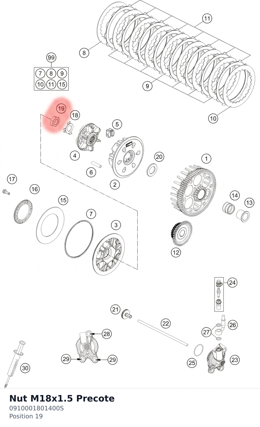 Diagram preview: Nut M18x1.5 Precote (0910001801400S)