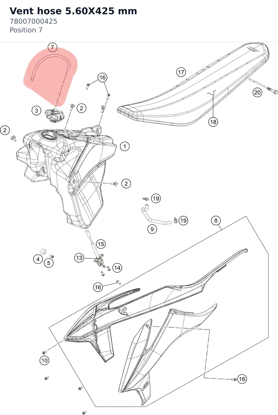 Diagram preview: Vent hose 5.60X425 mm (78007000425)