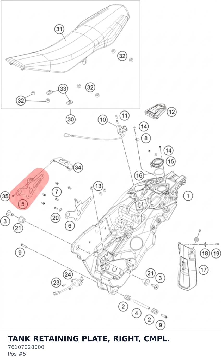 Diagram preview: TANK RETAINING PLATE, RIGHT, CMPL. (76107028000)