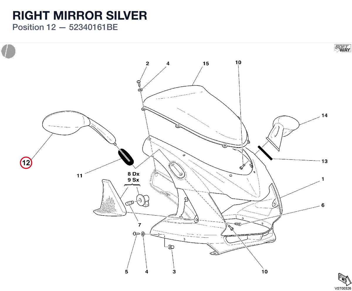 RIGHT MIRROR SILVER 52340161BE diagram position