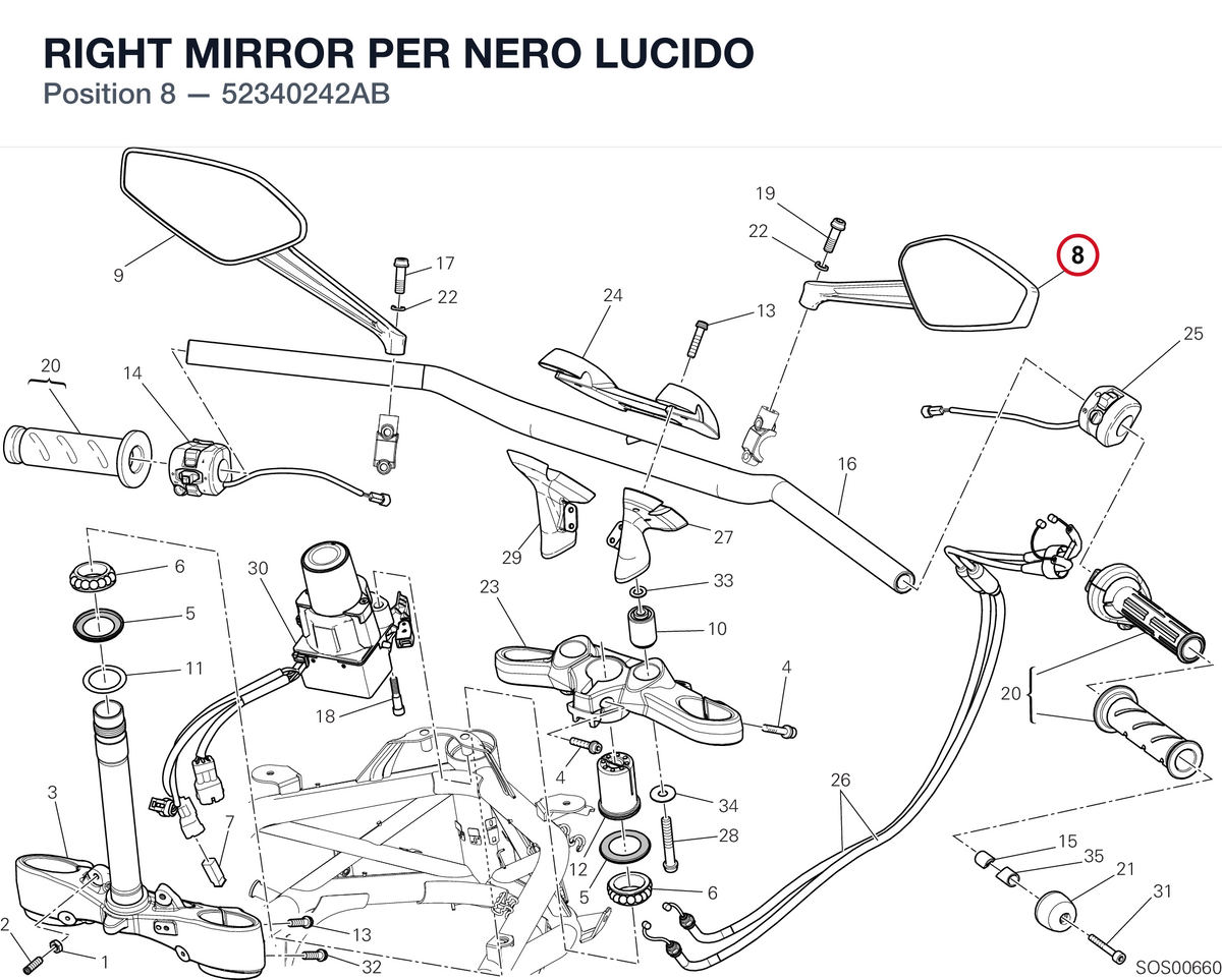 RIGHT MIRROR PER NERO LUCIDO 52340242AB diagram position