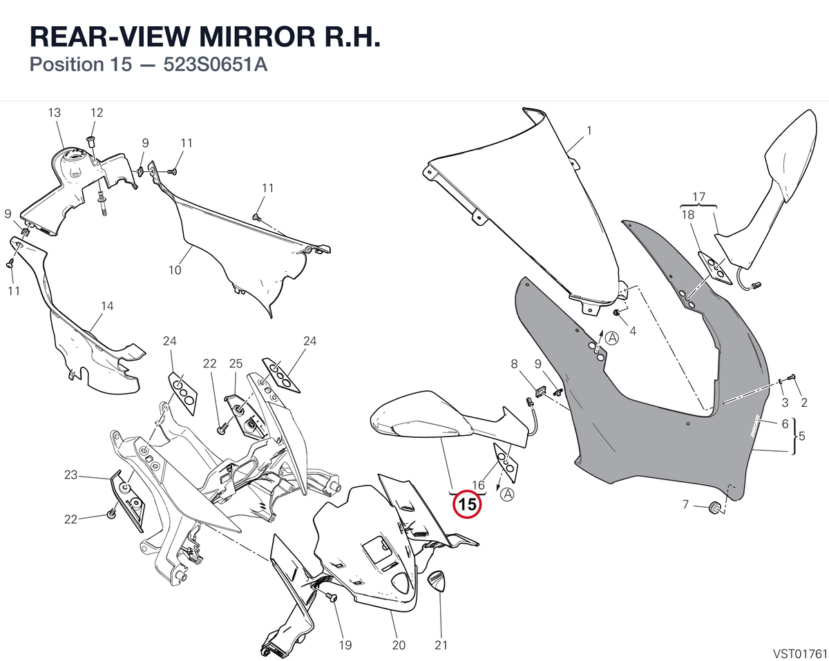 REAR-VIEW MIRROR R.H. 523S0651A diagram position