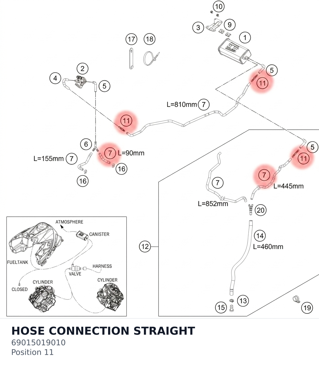 Diagram preview: HOSE CONNECTION STRAIGHT (69015019010)