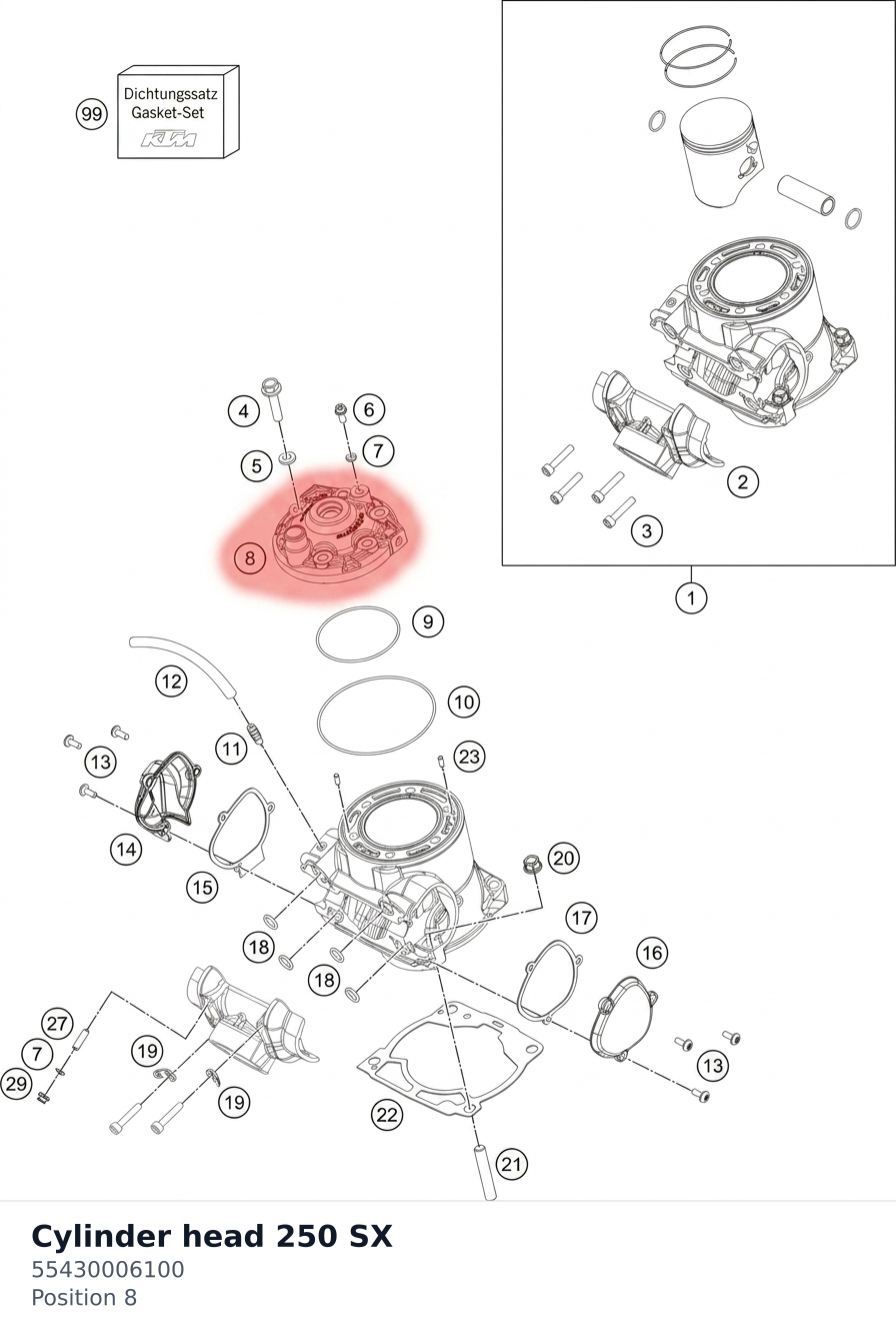Diagram preview: Cylinder head 250 SX (55430006100)