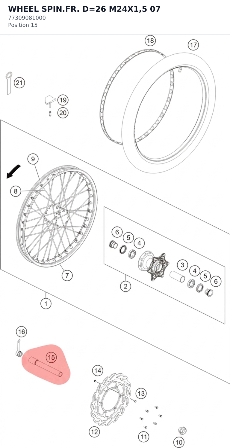 Diagram preview: WHEEL SPIN.FR. D=26 M24X1,5 07 (77309081000)