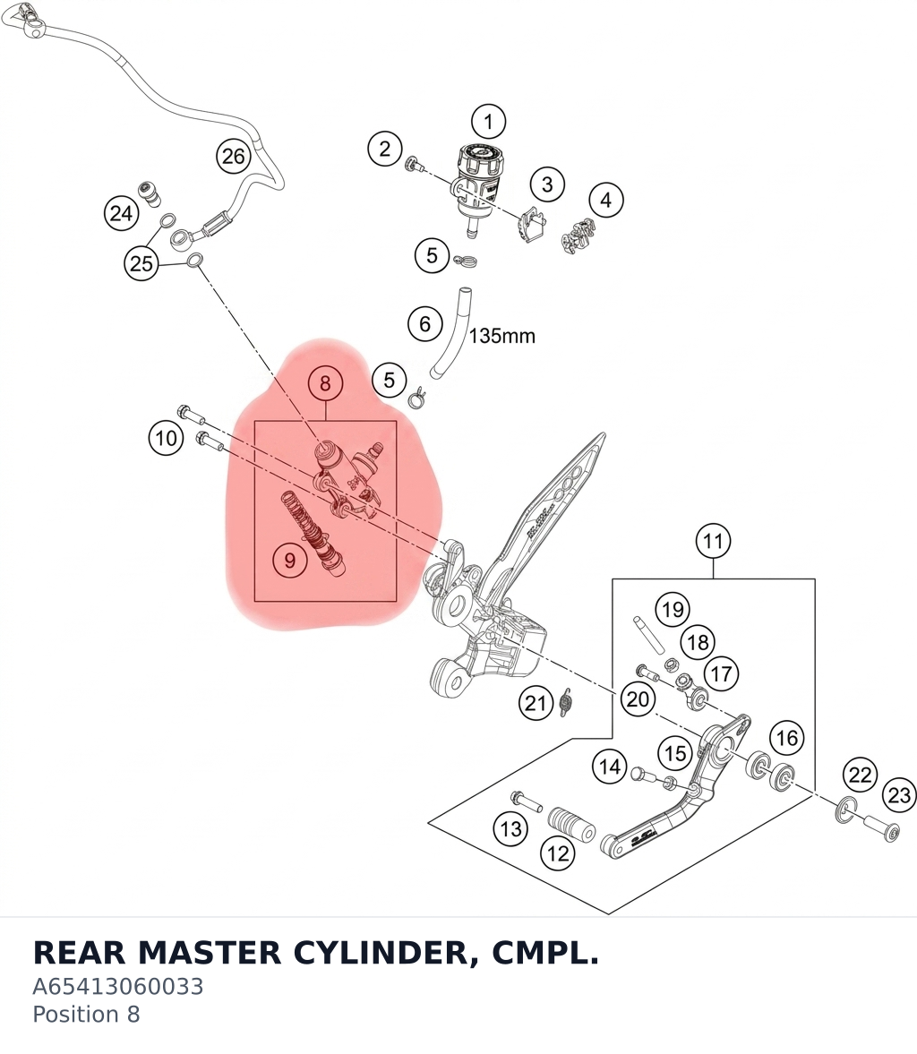 Diagram preview: REAR MASTER CYLINDER, CMPL. (A65413060033)