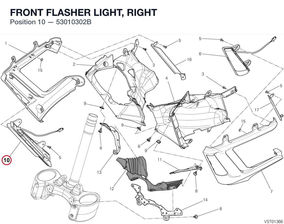 FRONT FLASHER LIGHT, RIGHT 53010302B diagram position