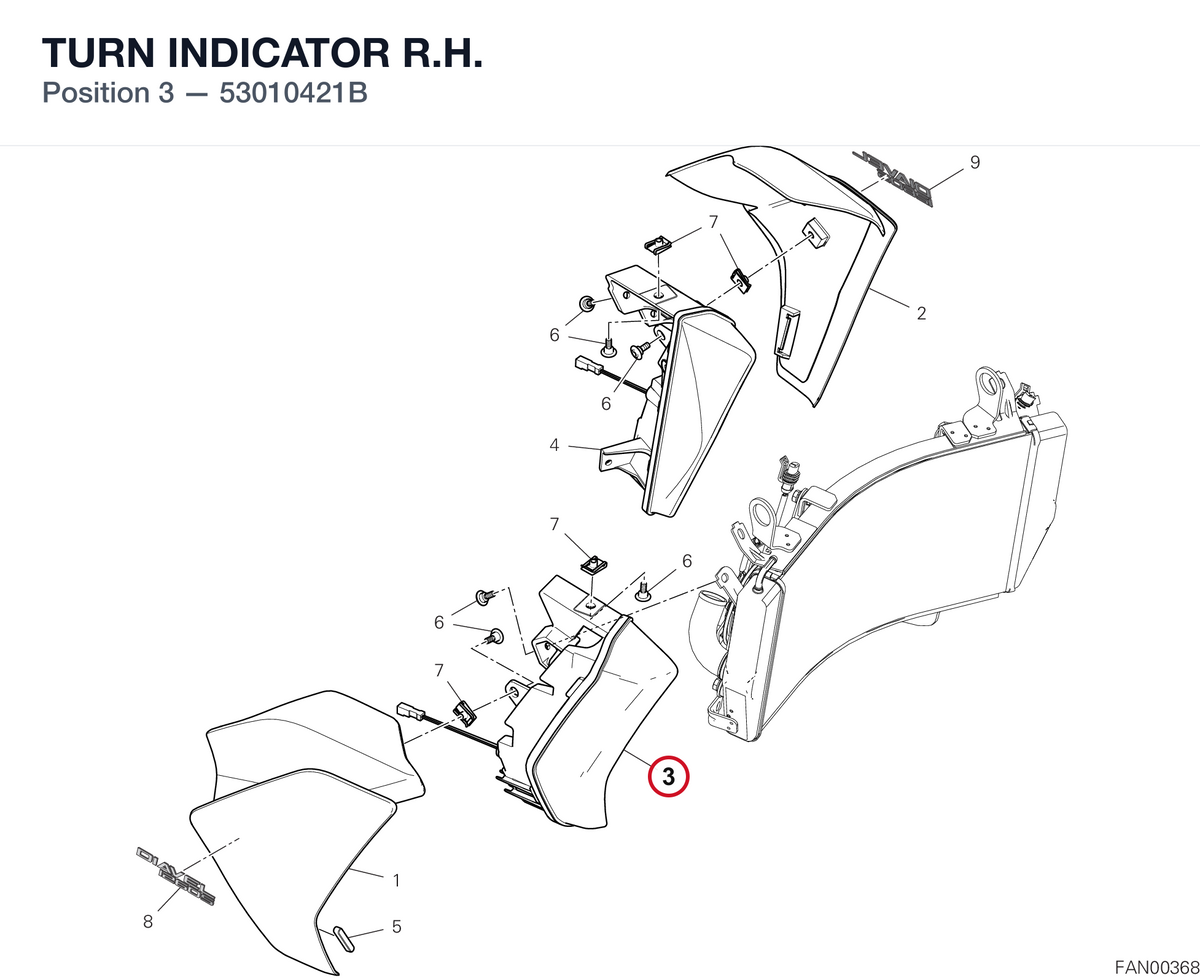 TURN INDICATOR R.H. 53010421B diagram position