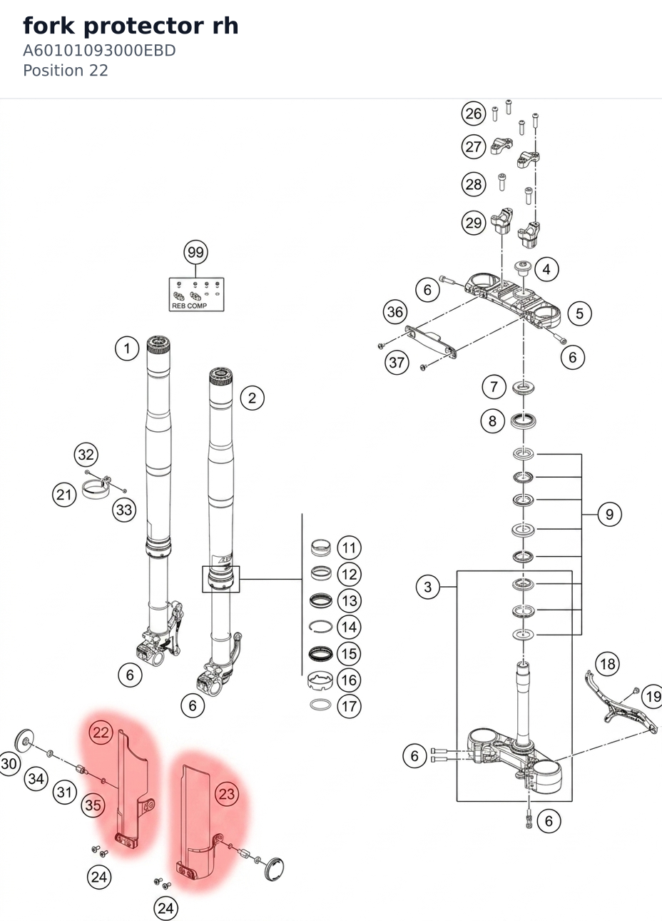 Diagram preview: fork protector rh (A60101093000EBD)
