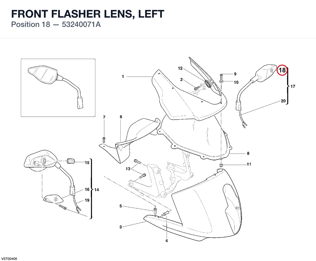FRONT FLASHER LENS, LEFT 53240071A diagram position