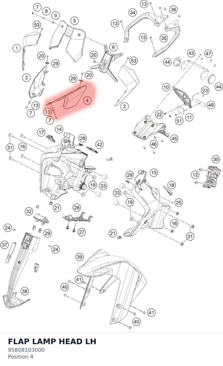 Diagram preview: FLAP LAMP HEAD LH (95808103000)