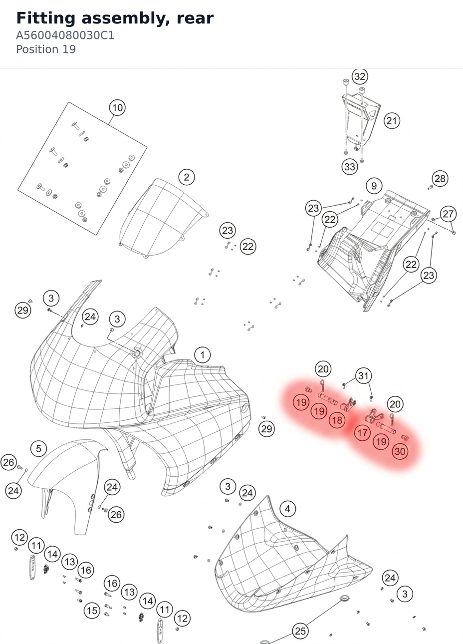 Diagram preview: Fitting assembly, rear (A56004080030C1)