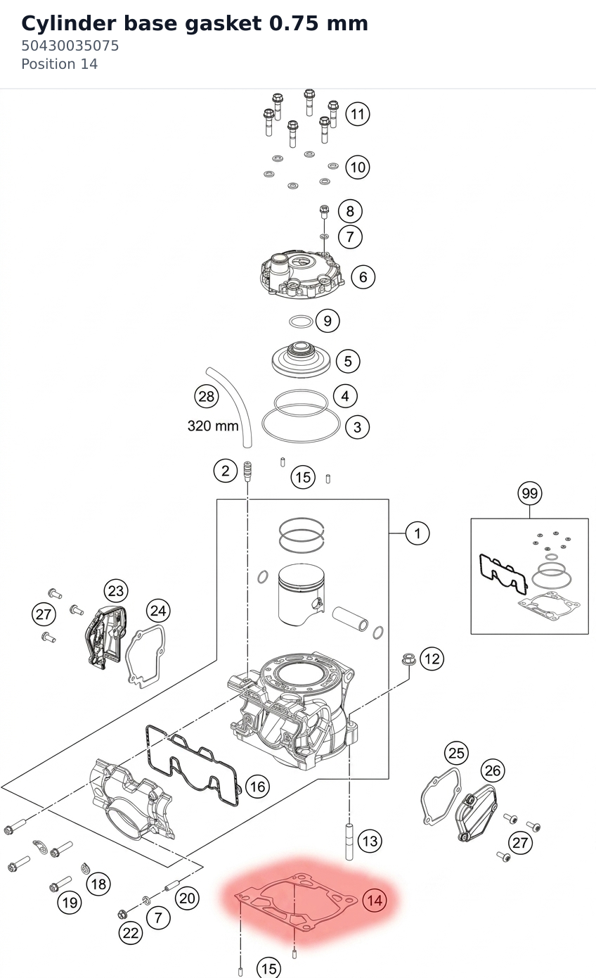 Diagram preview: Cylinder base gasket 0.75 mm (50430035075)