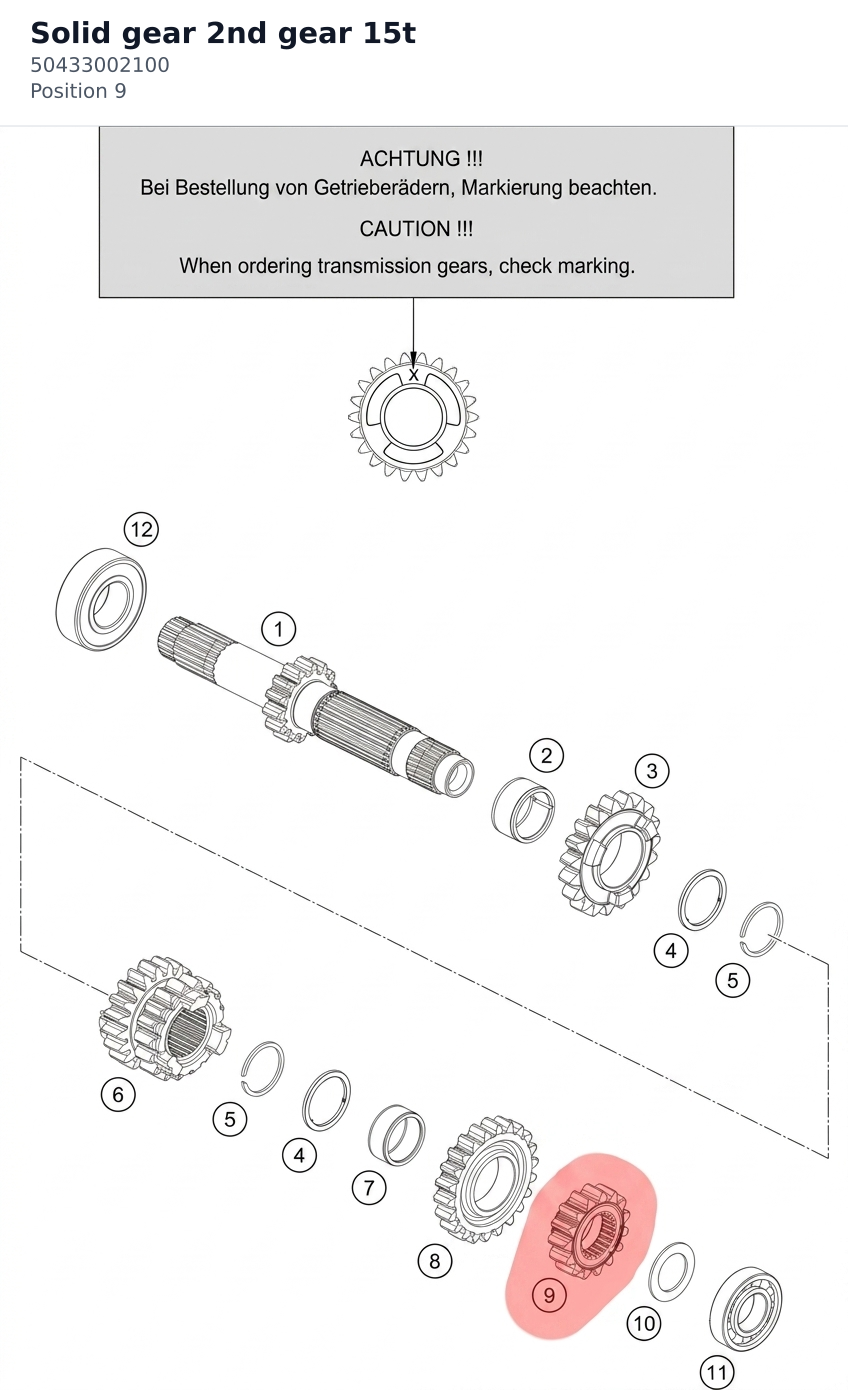 Diagram preview: Solid gear 2nd gear 15t (50433002100)