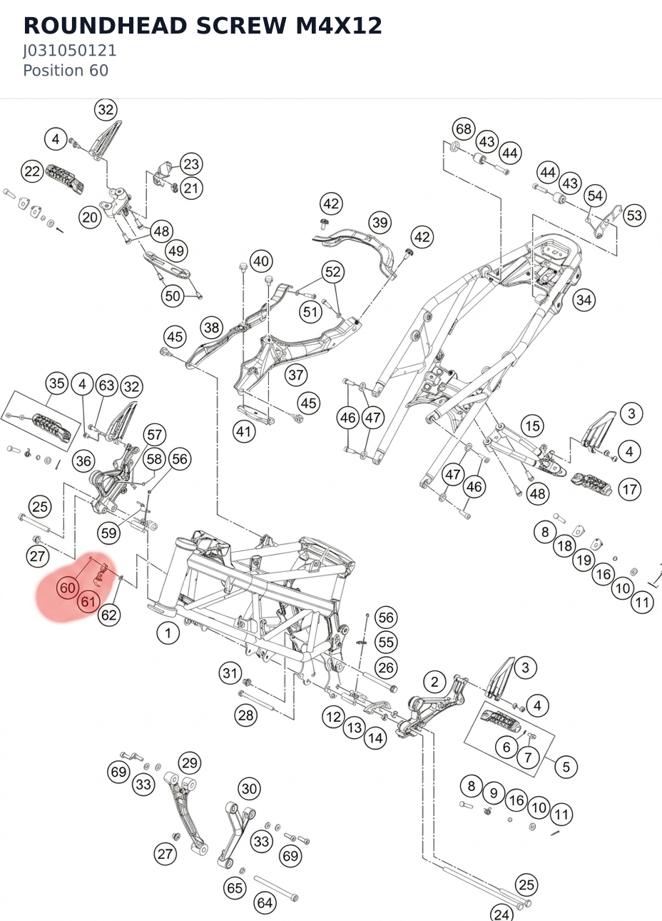 Diagram preview: ROUNDHEAD SCREW M4X12 (J031050121)